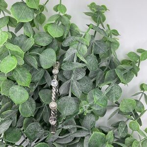 Brighton Monte Carlo Bangle Bracelet Hinged Faux Pearl Crystal Silver Plated